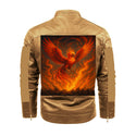 PHOENIX RAISING MEN'S FLEECE DECORATIVE ZIPPER LEATHER JACKET COFFEE
