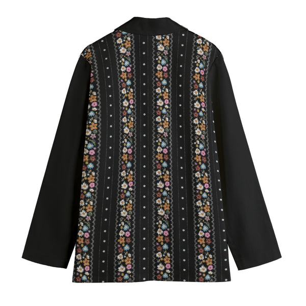 Flower Stripes Women's Leisure Blazer Black