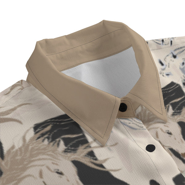 Beautiful Horses Women's Chiffon Shirt with Elbow Sleeves Golden Beige