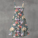 PASTEL BIRDS WOMEN'S RUFFLE HEM DRESS MULTI