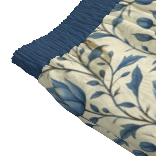 Blue & Cream Floral Women's Front Mid-slit Skirt Violet Indigo