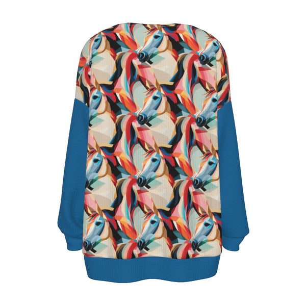 GEOMETRIC HORSES WOMEN'S IMITATION KNITTED CARDIGAN FRESH BLUE