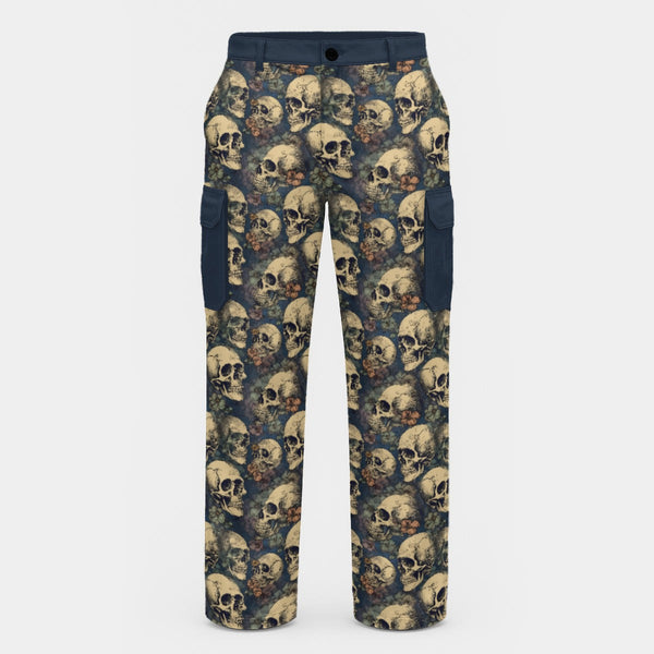 Floral Skulls Men's Cargo Pants Midnight Blue