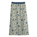 Blue & Cream Floral Women's Front Mid-slit Skirt Violet Indigo