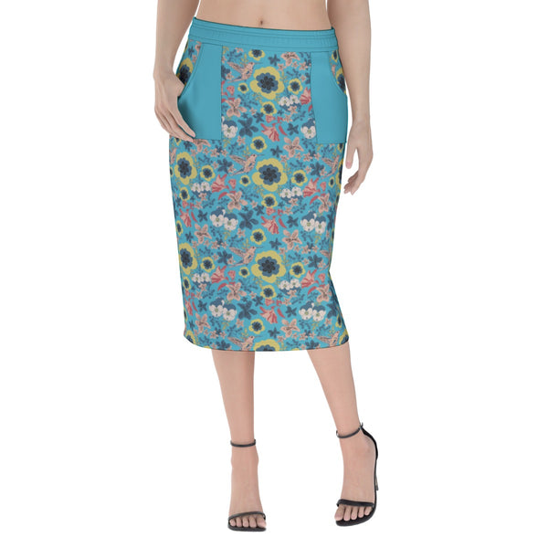 SUMMER HUMMING BIRD WOMEN'S PACKAGE HIP SKIRT ELEGANT BLUE