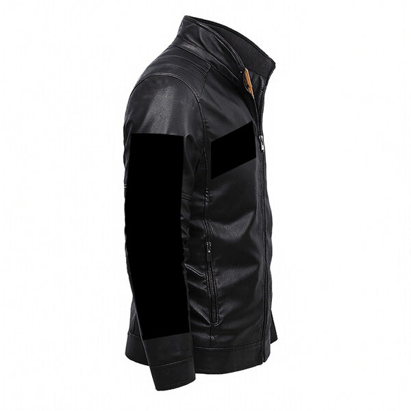 SKULL FACE MEN'S FLEECE DECORATIVE ZIPPER LEATHER JACKET BLACK