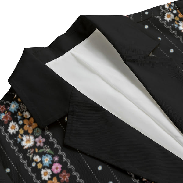 Flower Stripes Women's Leisure Blazer Black