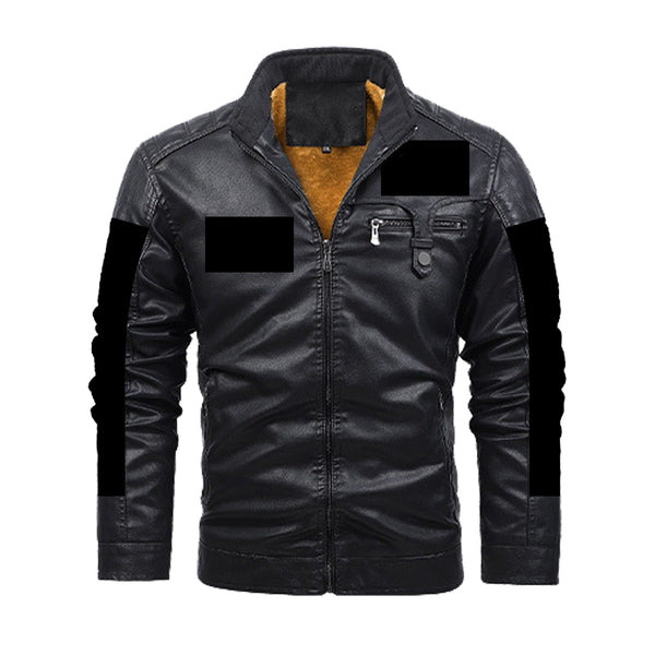 SKULL FACE MEN'S FLEECE DECORATIVE ZIPPER LEATHER JACKET BLACK