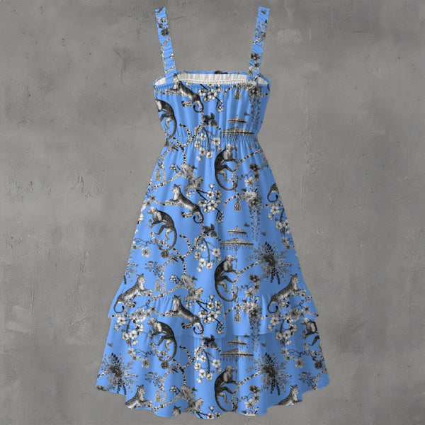 Cheetahs & Monkeys Women's Ruffle Hem Dress Wedgewood Blue