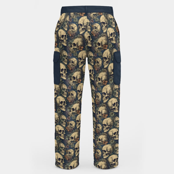 Floral Skulls Men's Cargo Pants Midnight Blue