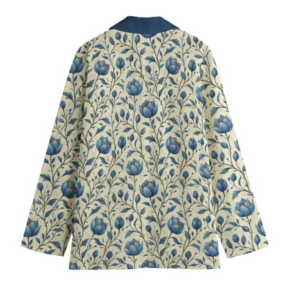 Blue & Cream Floral Women's Leisure Blazer Violet Indigo