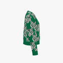 Tiger Head Pattern Women's Boxy Crew Neck Pullover Emerald Green