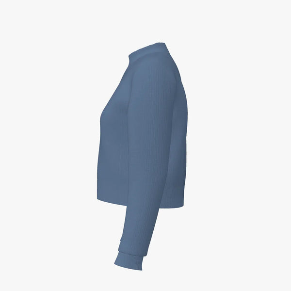 Fashion Solid Colour Womne's Mock Neck Cropped Top Blue Haze