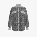 Black & Grey Animal Print Women's Merino Wool Shacket Light Pale Grey