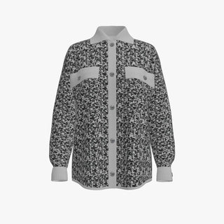 Black & Grey Animal Print Women's Merino Wool Shacket Light Pale Grey