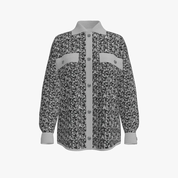 Black & Grey Animal Print Women's Merino Wool Shacket Light Pale Grey