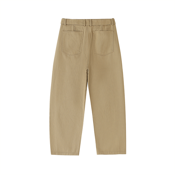 Fashion Solid Colour Women's Belted Barrel-leg Chino Pants Khaki