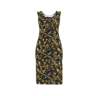 black & gold bird toile bodycon dress