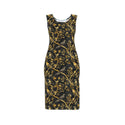 black & gold bird toile bodycon dress