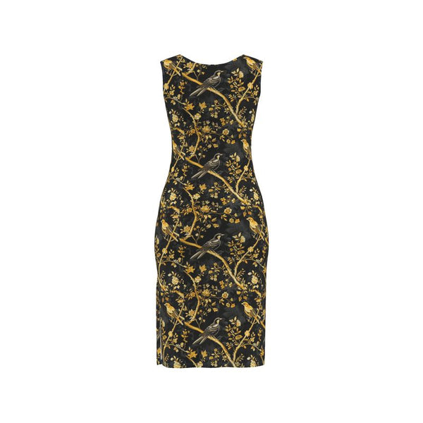 black & gold bird toile bodycon dress