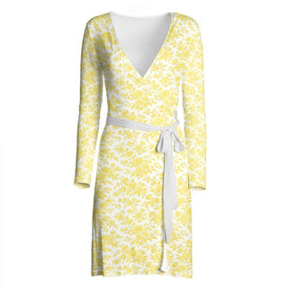 Embroidery Style Flowers Wrap Dress Spring Lemon