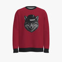 Fox In Bowler Hat Men's Oversized Crew Neck Pullover Ruby Red