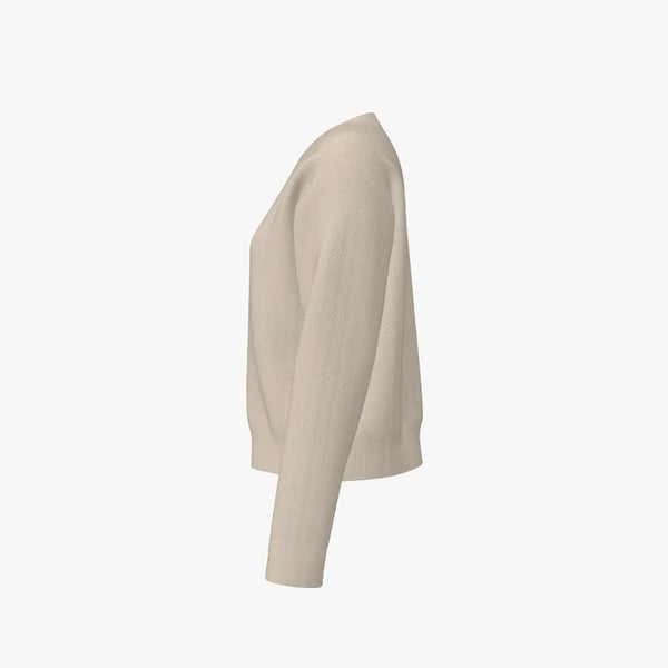 Extra Fine Merino Wool Cable Knit Women's Boxy Crew Neck Pullover Buttermilk