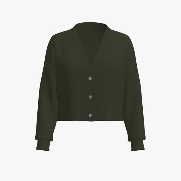 Solid Colour Cashmere Women's Cropped Drop Shoulder Cardigan Grouse Moor