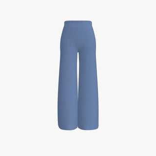 Extra Fine Merino Wool Women's Long Wide Leg Pants Relaxed Blue