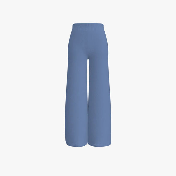 Extra Fine Merino Wool Women's Long Wide Leg Pants Relaxed Blue