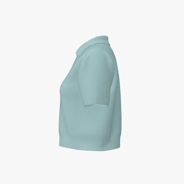 Solid Colour Women's Cashmere Cropped Polo Aqua Wash