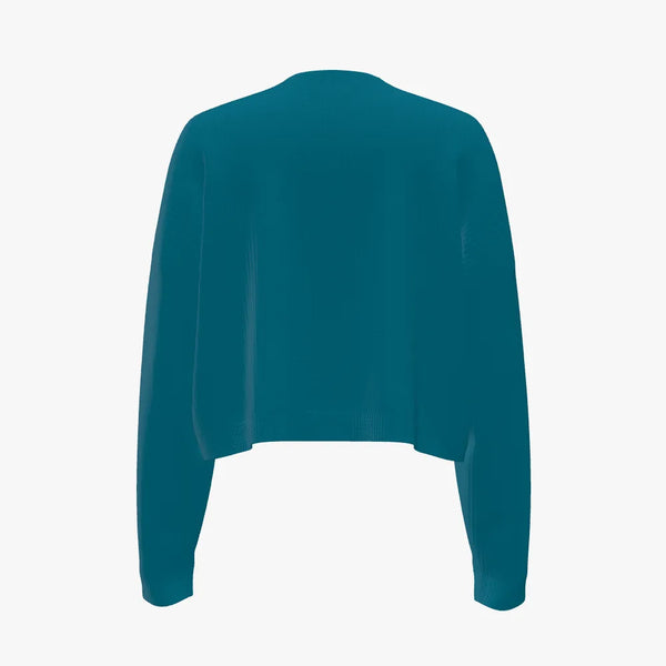 Solid Colour Women's Cashmere Crew Neck Cropped Pullover Topkapi Blue