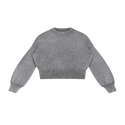 Mineral Wash Women's Balloon Sleeve Cropped Sweater Grey