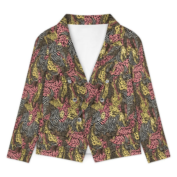 Animal Print Mix Women's Double Breasted Blazer Multi
