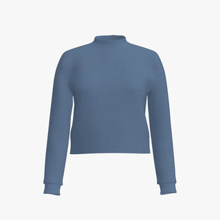 Fashion Solid Colour Womne's Mock Neck Cropped Top Blue Haze