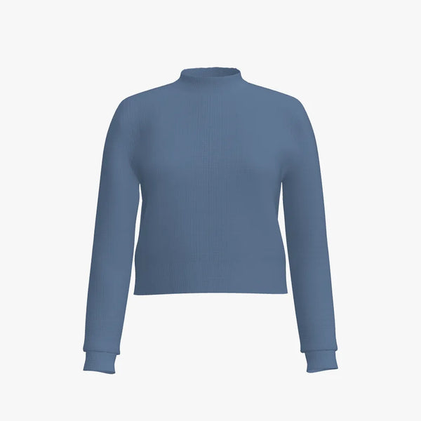 Fashion Solid Colour Womne's Mock Neck Cropped Top Blue Haze