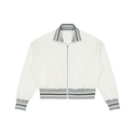 Striped Rib Collar Zip Jacket Off White