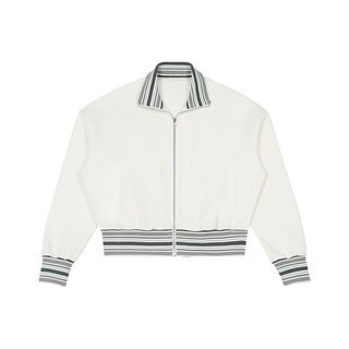 Striped Rib Collar Zip Jacket Off White