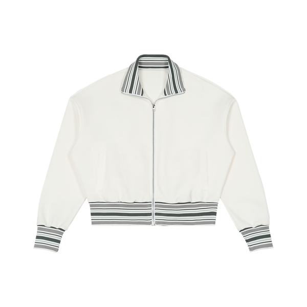Striped Rib Collar Zip Jacket Off White