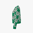 Tiger Head Pattern Women's Boxy Crew Neck Pullover Emerald Green