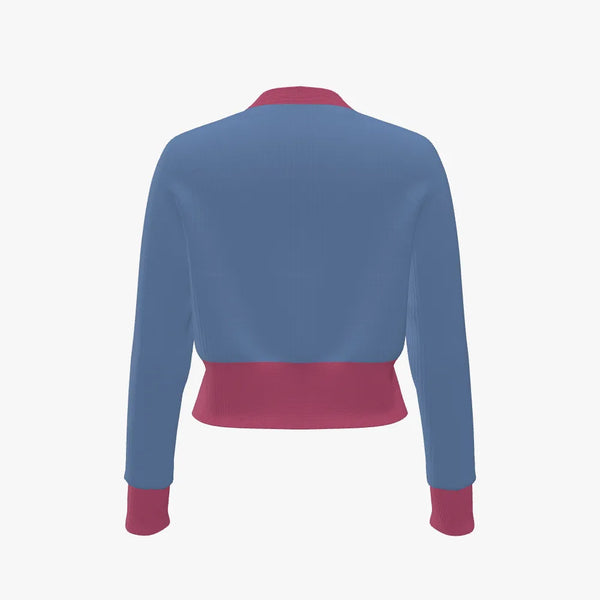 Two Tone Women's Merino Wool Cropped Cardigan Dusk Blue & Rouge
