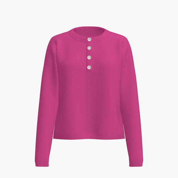 Solid Colour Women's Boxy Henley Cashmere Pullover Flower Show