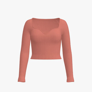 Solid Colour Women's Sweetheart Neckline Top Coral Red