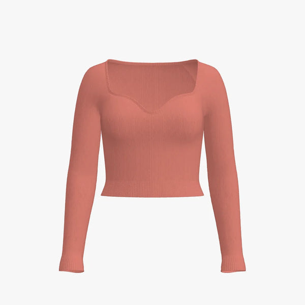 Solid Colour Women's Sweetheart Neckline Top Coral Red