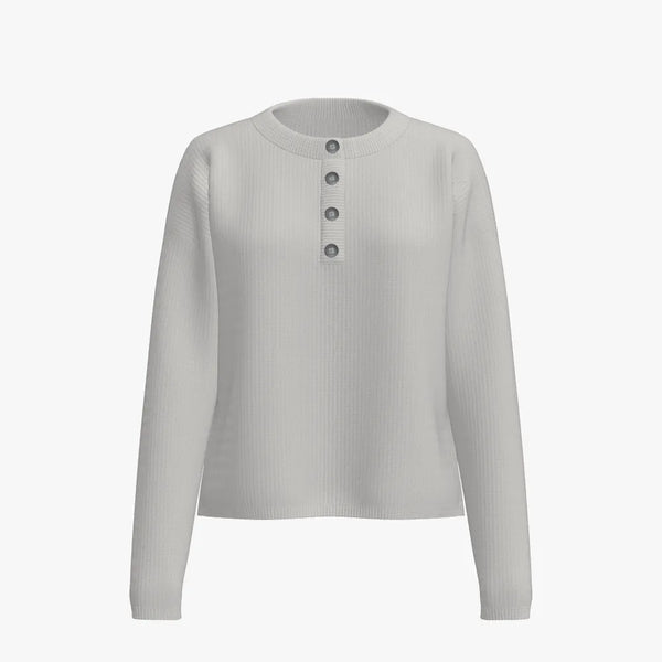 Solid Colour Women's Cashmere Boxy Henley Pullover Vapour