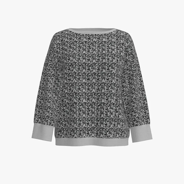 Black & Grey Animal Print Women's Boatneck Dolman Sweater Light Pale Grey