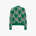 Tiger Head Pattern Women's Boxy Crew Neck Pullover Emerald Green