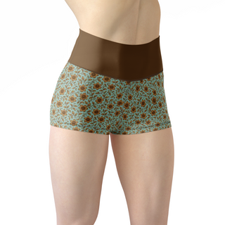 iced blue & gold flowers Women's Yoga Shorts bronzed gold