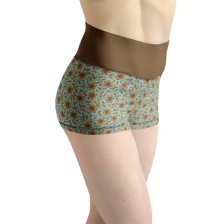 iced blue & gold flowers Women's Yoga Shorts bronzed gold
