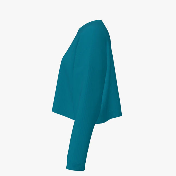 Solid Colour Women's Cashmere Crew Neck Cropped Pullover Topkapi Blue